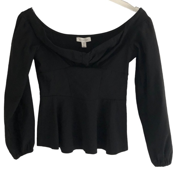 Top Shop Bardot Stretch Off The Shoulder Peplum Blouse Black US 2 - Picture 2 of 8